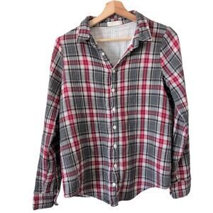 CP Shades Plaid Long Sleeve Button Up Shirt XS Made in USA Red Gray Double Lined